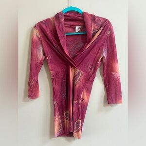 Sweet Pea Stacy Frati Vintage Y2K Mesh Semi Sheer See Through Shirt Top Blouse